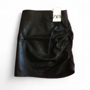 Zara Lambskin Black Leather Skirt